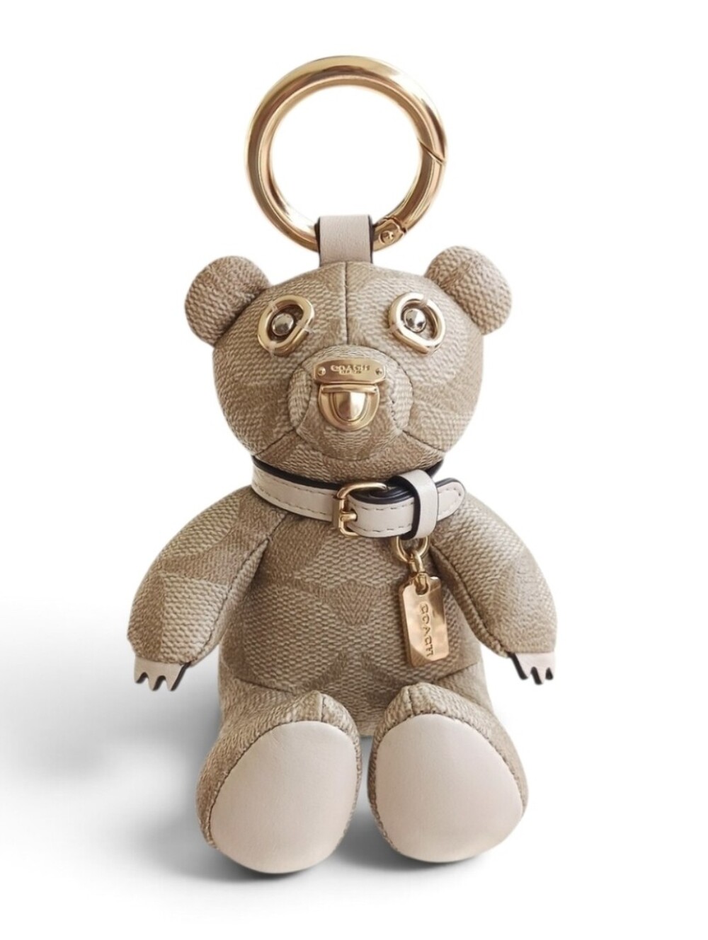NWT Coach Bear Collectable Bag Charm In Signature Canvas / Light Khaki C1012